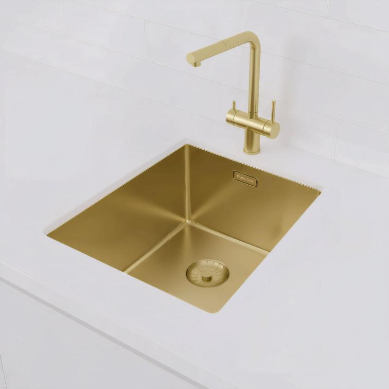 Évier Pure.Sink Prestige 34x40 cm PVD Or rayon de 10 mm sous-plan, à fleur et en pose libre PPG3440-60