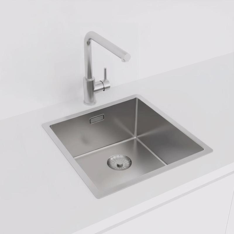 Évier en inox Pure.Sink Prestige 40x40 cm, rayon de 10 mm, montage sous plan, à fleur et en surface PPG4040-02.
