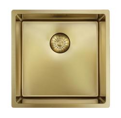 Pure.Sink Prestige évier 40x40 cm PVD Or, rayon de 10 mm, installation sous-plan, à fleur et sur plan PPG4040-60