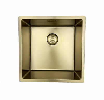 Pure.Sink Prestige évier 40x40 cm PVD Or, rayon de 10 mm, installation sous-plan, à fleur et sur plan PPG4040-60