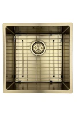 Pure.Sink Prestige évier 40x40 cm PVD Or, rayon de 10 mm, installation sous-plan, à fleur et sur plan PPG4040-60