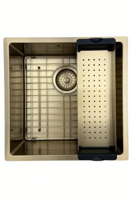 Pure.Sink Prestige évier 40x40 cm PVD Or, rayon de 10 mm, installation sous-plan, à fleur et sur plan PPG4040-60