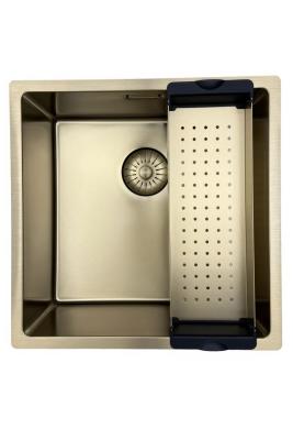Pure.Sink Prestige évier 40x40 cm PVD Or, rayon de 10 mm, installation sous-plan, à fleur et sur plan PPG4040-60
