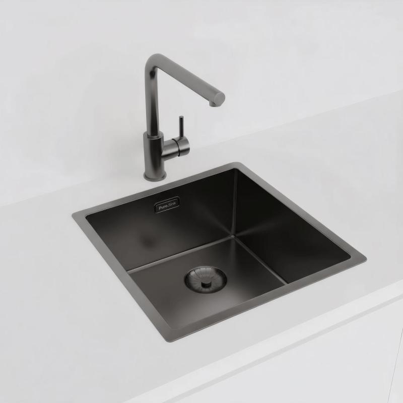 Évier Pure.Sink Prestige 40x40cm PVD Gun Metal 10mm rayon encastré,à fleur,posé sur plan PPG4040-61