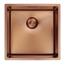 Évier Pure.Sink Prestige 40x40 cm PVD Cuivre 10mm rayon encastré, à fleur et posé sur le plan de travail PPG4040-62.