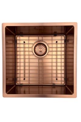 Évier Pure.Sink Prestige 40x40 cm PVD Cuivre 10mm rayon encastré, à fleur et posé sur le plan de travail PPG4040-62.