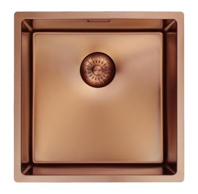 Évier Pure.Sink Prestige 40x40 cm PVD Cuivre 10mm rayon encastré, à fleur et posé sur le plan de travail PPG4040-62.