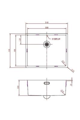 Évier Pure.Sink Prestige 50x40 cm PVD Or 10 mm rayon encastré, à montage affleurant et à montage en surface PPG5040-60