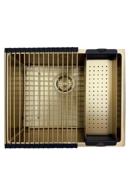 Évier Pure.Sink Prestige 50x40 cm PVD Or 10 mm rayon encastré, à montage affleurant et à montage en surface PPG5040-60