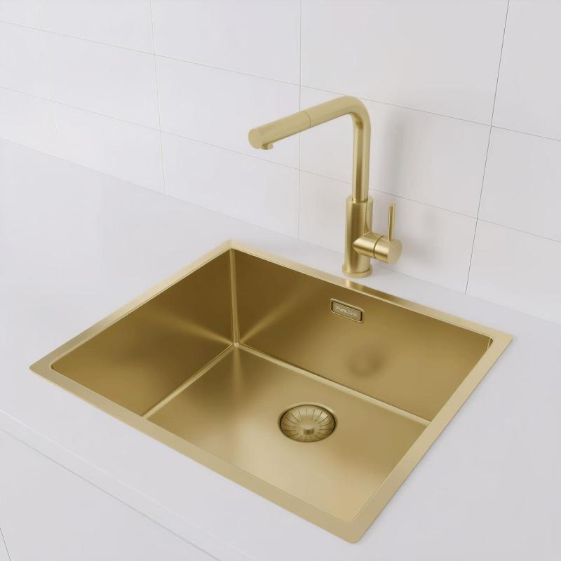 Évier Pure.Sink Prestige 50x40 cm PVD Or 10 mm rayon encastré, à montage affleurant et à montage en surface PPG5040-60