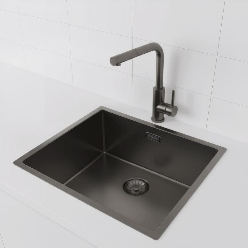 Évier Pure.Sink Prestige 50x40 cm PVD Gun Metal rayon de 10 mm sous-plan,à fleur,sur plan PPG5040-61