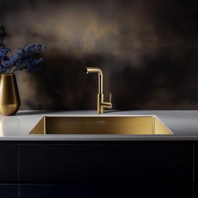 Robinet de cuisine Pure.Sink Elite Steel Spark-S en PVD or brossé avec bec rétractable PS8041-60
