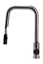 Robinet de cuisine Pure.Sink Elite Steel Crystal-S en acier inoxydable avec bec extensible PS8050-02