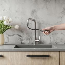 Robinet de cuisine Pure.Sink Elite Steel Crystal-S en inox avec bec extensible PS8050-02