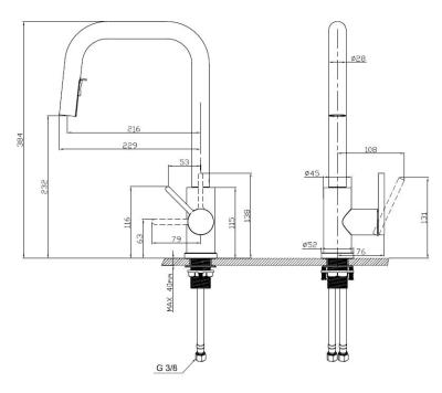Robinet de cuisine Pure.Sink Elite Steel Crystal-S en inox avec bec extensible PS8050-02