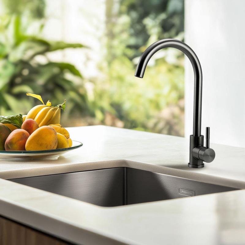 Robinet de cuisine Pure.Sink Elite Steel Stream en acier PVD Gun Metal PS8044-61.