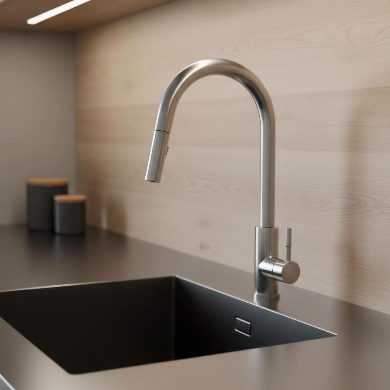 Robinet de cuisine Pure.Sink Elite Steel Stream-S en inox avec bec rétractable PS8045-02.