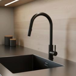 Robinet de cuisine Pure.Sink Elite Steel Stream-S Noir Mat avec bec extensible PS8045-10