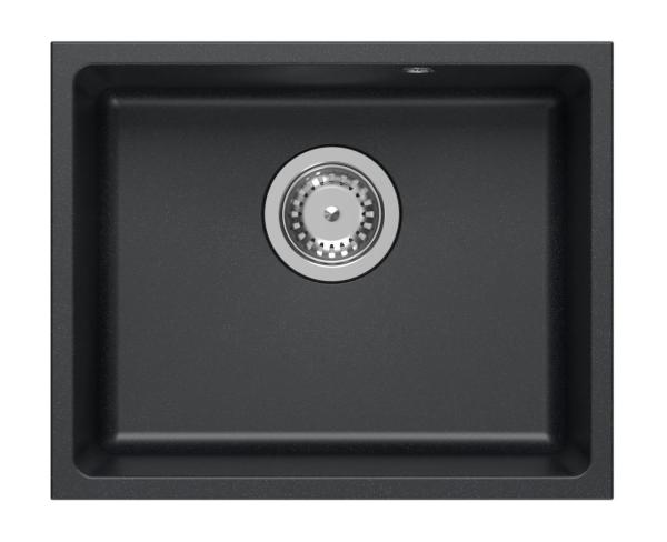 Quadri Elston Évier à encastrer en granit anthracite 420x335mm avec bouchon en inox 1208967660