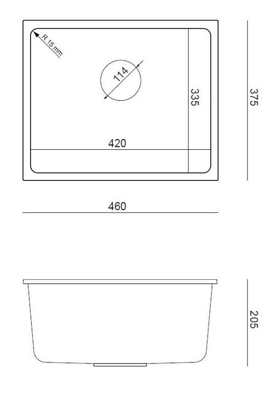 Quadri Elston Évier à encastrer en granit anthracite 420x335mm avec bouchon en inox 1208967660