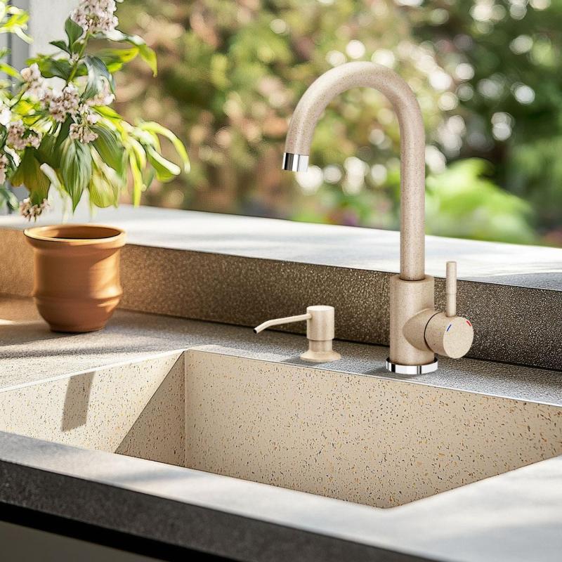 Quadri Coventry Mitigeur de Cuisine Sable Beige avec Bec Pivotant 1208967667