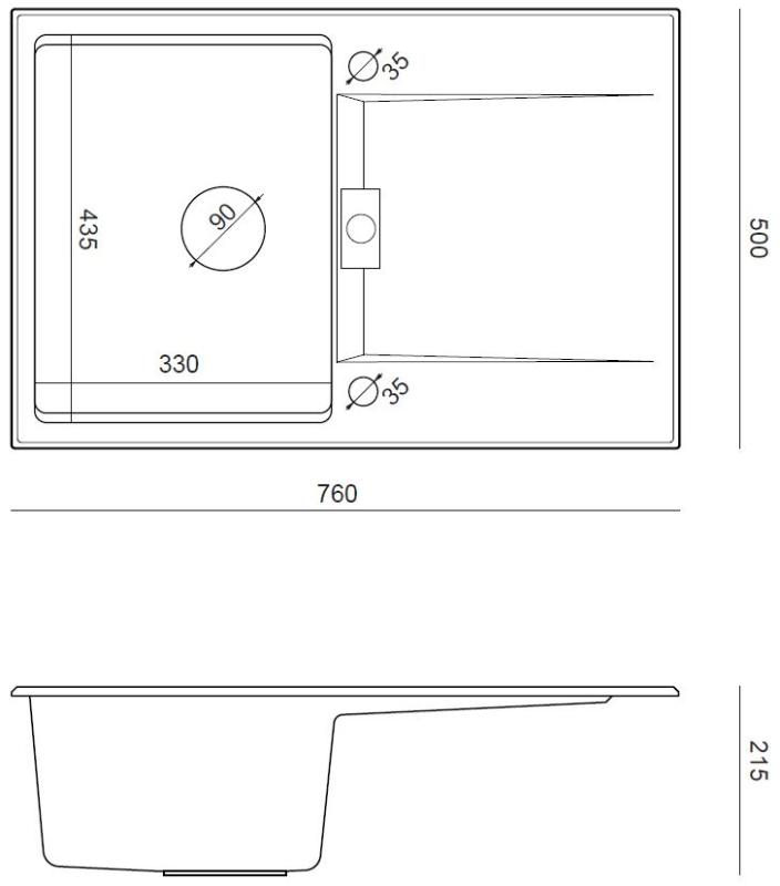 Quadri Minton Évier en Granit Blanc à Poser 76x50cm avec Égouttoir Réversible et Bouchon en Acier Inoxydable - 1208967747