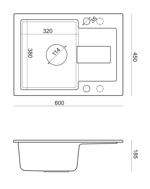 Quadri Sutton Beige Sable Évier à Poser en Granit 60x45cm avec Égouttoir, Réversible avec Bouchon Beige - 1208967751