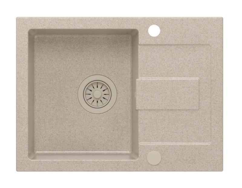 Quadri Sutton Beige Sable Évier à Poser en Granit 60x45cm avec Égouttoir, Réversible avec Bouchon Beige - 1208967751