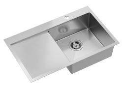 Aquadesign Clara Évier en Inox avec Bol à Droite 78x48cm Installation en Surface ou à Fleur avec Égouttoir, Plage pour Robinet et Bouchon en Inox - 1208967754