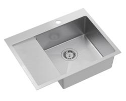 Design Aquatique Clara Évier Inox avec Bol à Droite 62x48cm Encastré ou à Encastrer avec Égouttoir, Banc pour Trou de Robinet et Bouchon en Inox - 1208967755