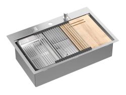 Aquadesign Vesta Évier en Inox 76x49cm Encastré et Posé avec Plage de Robinet, inclus Bouchon en Inox et Accessoires - 1208967762