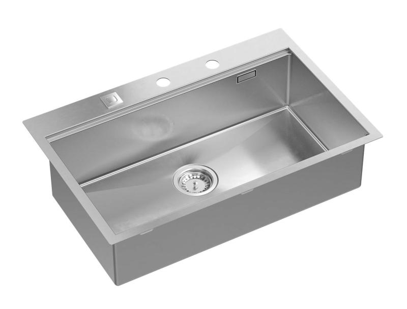 Aquadesign Vesta Évier en Inox 76x49cm Encastré et Posé avec Plage de Robinet, inclus Bouchon en Inox et Accessoires - 1208967762
