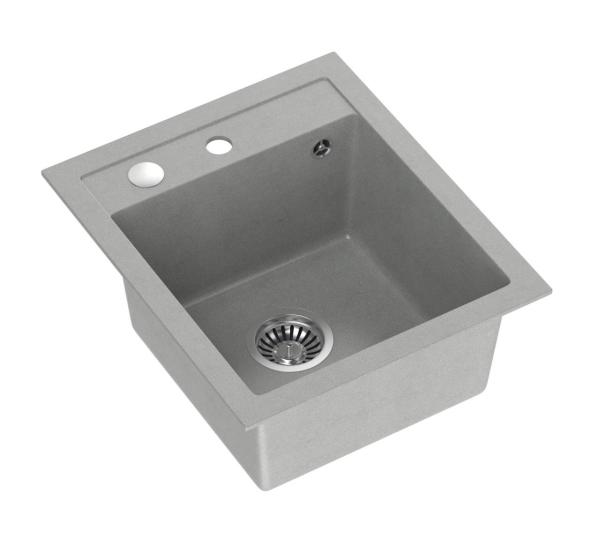 Quadri Londres Granit Gris Évier 43x50cm avec Zone pour Robinet et Bouchon en Inox - 1208967765