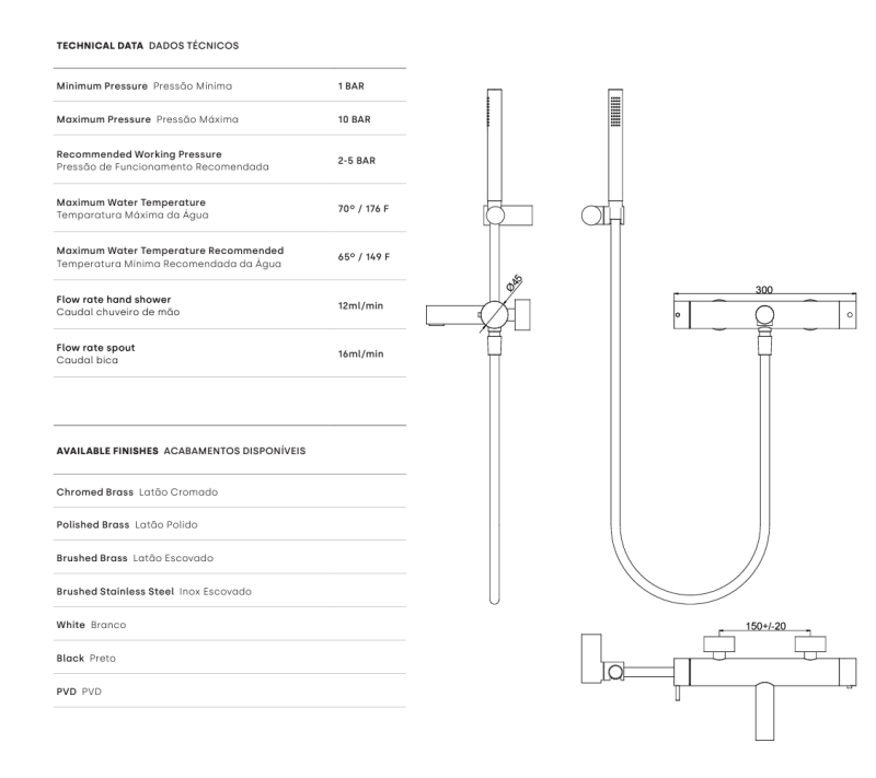 Waterevolution Flow mitigeur thermostatique de douche à deux voies avec douchette noire T130TNPR