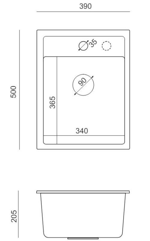 Quadri London Évier en Granit Gris 39x50 cm avec Trou de Robinet pour Montage Encastré - 1208967844
