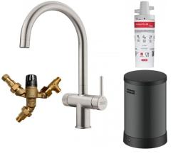 Franke Maris water hub chauffe-eau 4L 3-en-1 avec robinet d'eau bouillante mécanique Twist en acier inoxydable avec dérivation waterhub 1208967859