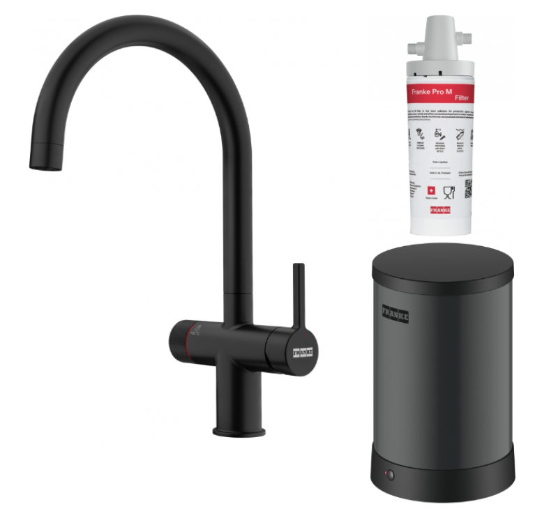 Franke Maris water hub chauffe-eau 4L 3-en-1 avec robinet d'eau bouillante mécanique Twist, noir mat 160.0705.411