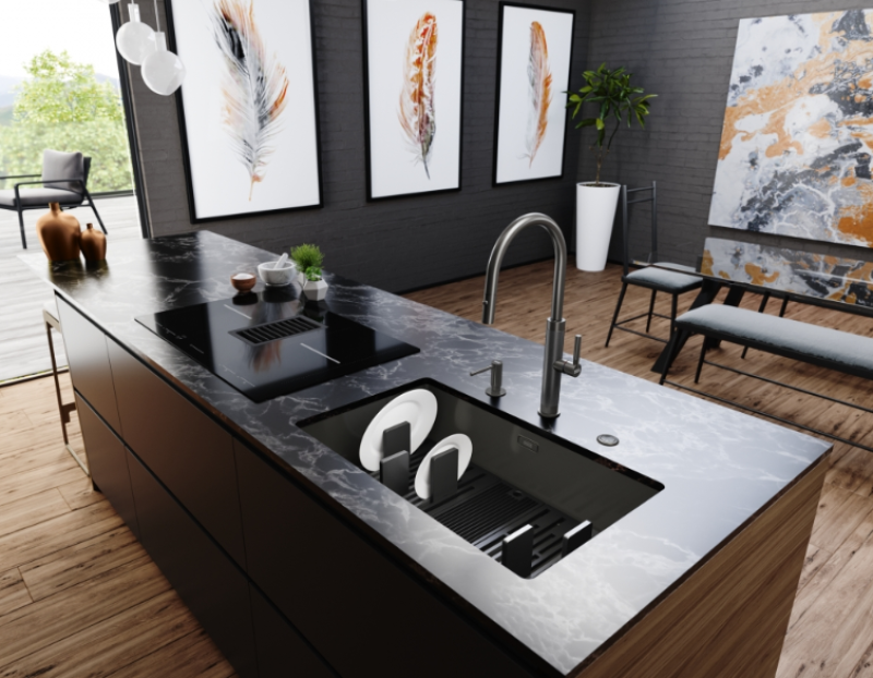 Franke Mythos Masterpiece Robinet de Cuisine Anthracite avec Bec en J et Douchette Extractible - 115.0711.555