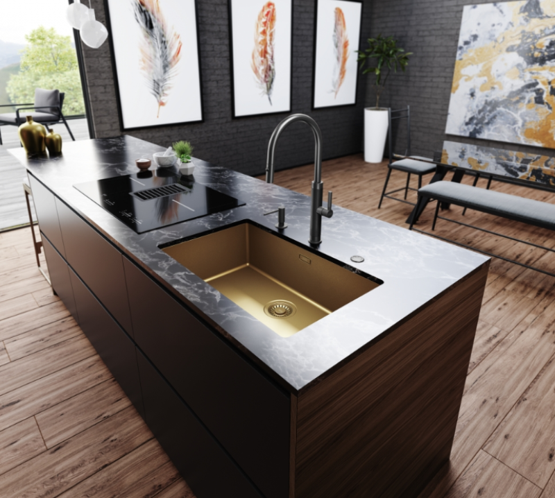 Franke Mythos Masterpiece Robinet de Cuisine Anthracite avec Bec en J et Douchette Extractible - 115.0711.555