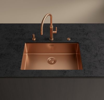 Robinet de cuisine Franke Mythos Masterpiece en cuivre avec bec en J et douchette extractible - 115.0711.557