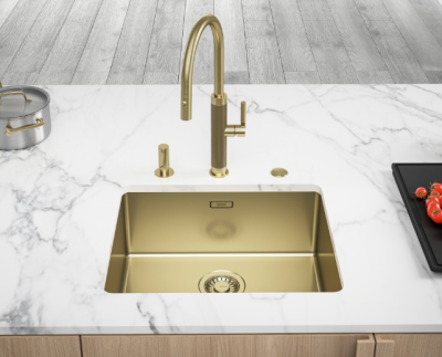 Franke Mythos Masterpiece Robinet de Cuisine Doré avec Bec en J et Douchette Extractible - 115.0711.558