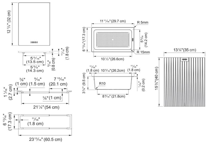 Franke Ensemble d'Accessoires Universels All-In Set 3 - Planche à Découper, Bac Insert en Plastique, Tapis Égouttoir et Pont Télescopique 112.0655.483
