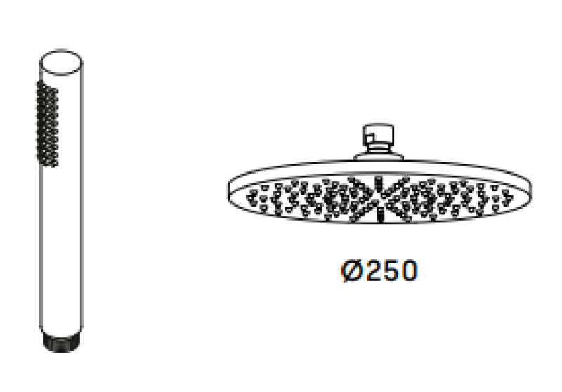 Révolution de l'eau Flow mitigeur de douche trois voies avec douchette à main et pommeau de douche Blanc 250mm T131N25BR