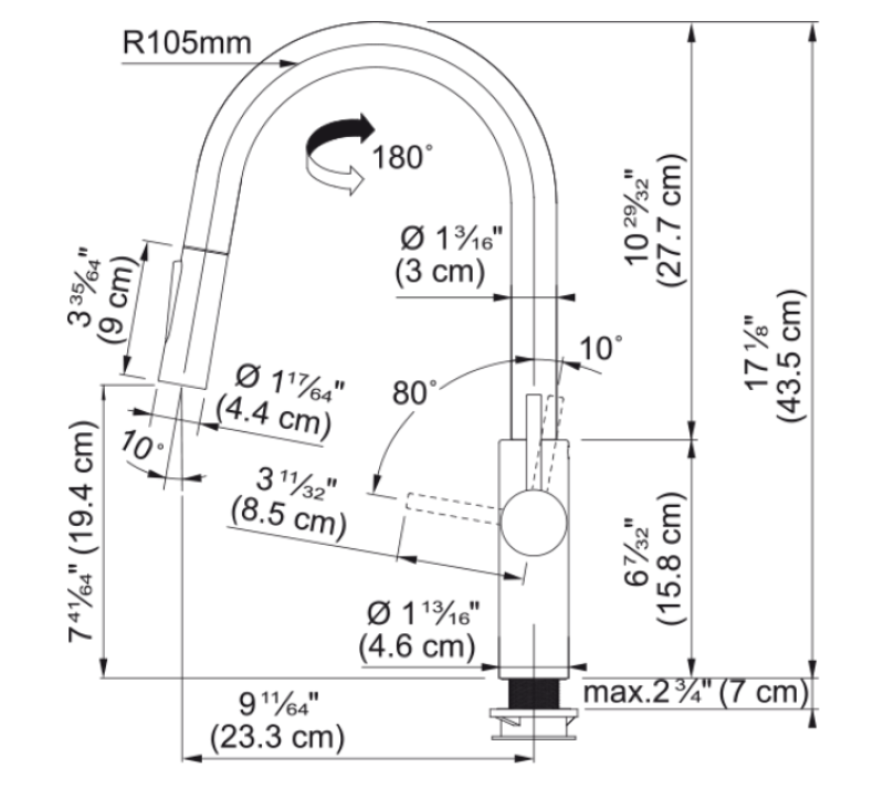 Franke Pescara J Mitigeur Monocommande Noir avec Bec Extractible et Fonction Pulvérisation 115.0575.968