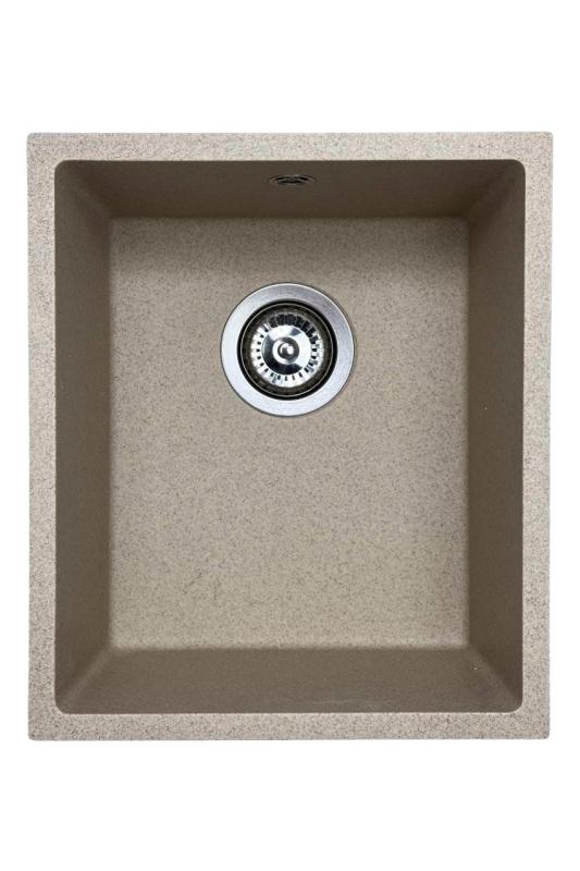 GraniteMy Universal granieten beige zand spoelbak 34x40 cm opbouw onderbouw en vlakinbouw met rvs plug 1208968007