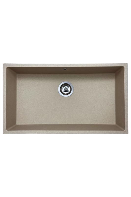 GraniteMy Universal granieten beige zand spoelbak 74x40 cm opbouw onderbouw en vlakinbouw met rvs plug 1208968017