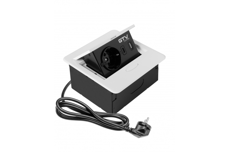 Prise encastrée pour meubles AVARO, 1x Prise Schuko, USB A+C, Câble 1,5m, Blanc