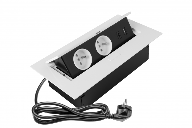 Prise pour meubles 2x prise schuko, USB A+C, sans câble, blanc