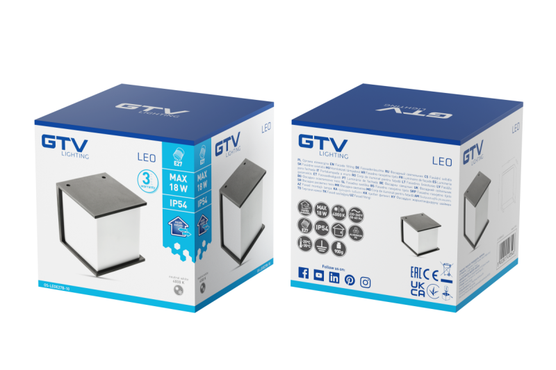 Luminaire de façade LEO, E27, MAX. 18W, IP54, AC220-240V, 50/60Hz, noir