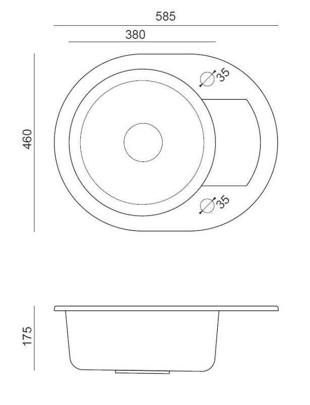 Quadri Londres Beige Sable Évier Rond en Granit avec Égouttoir et Bouchon en Inox 585x460mm Réversible - 1208969495